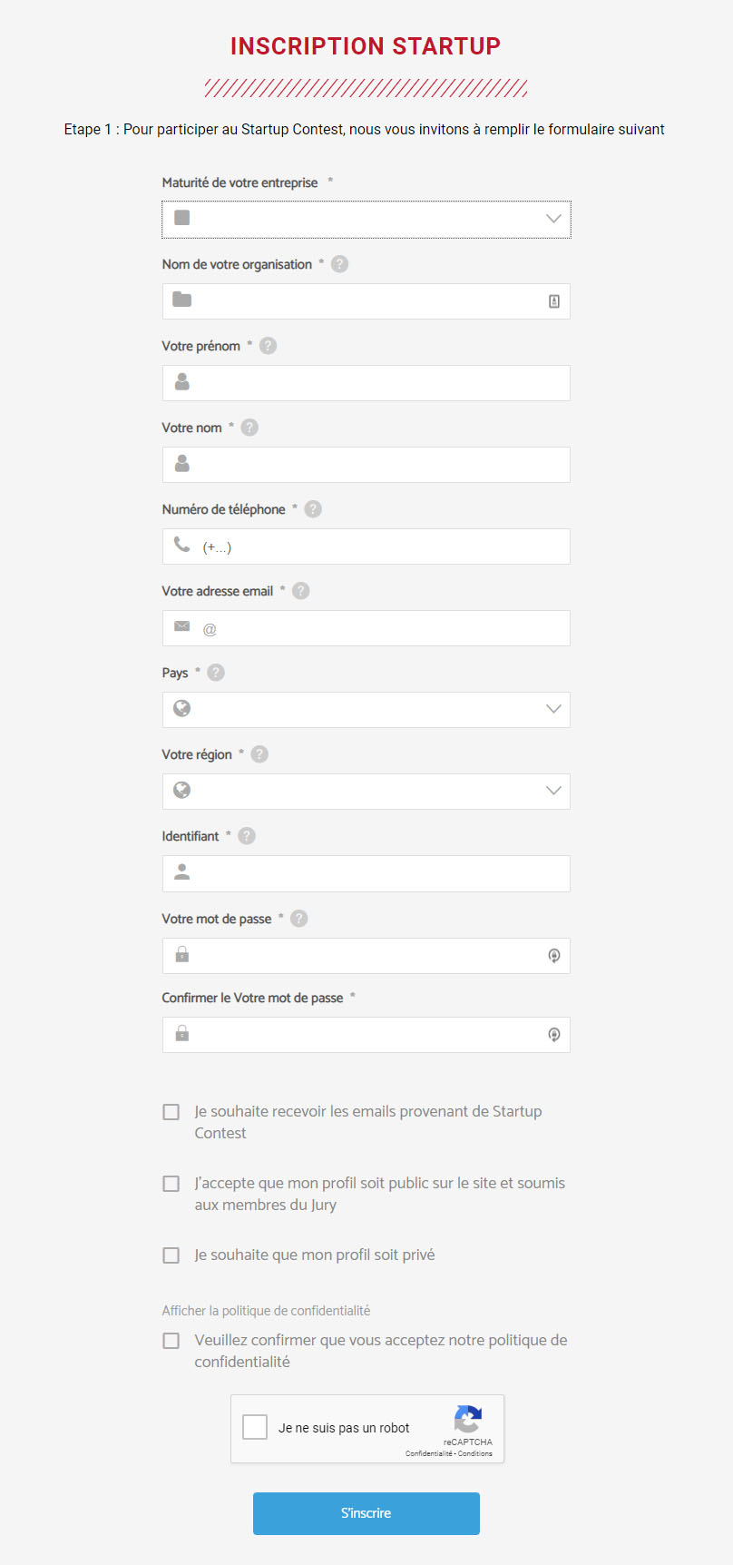 inscription startup contest